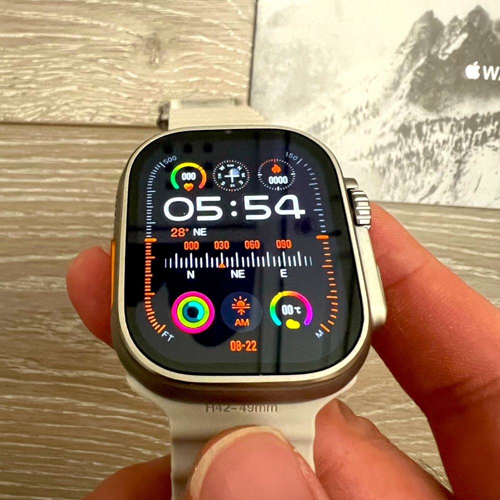 Apple Ultra Watch with Ocean Band in White Grey